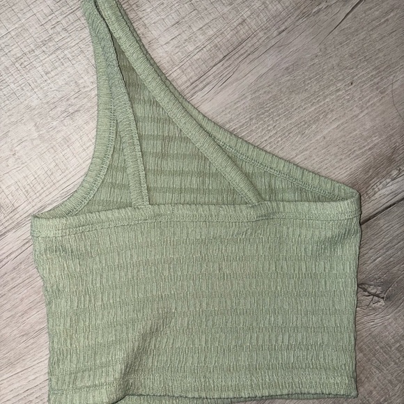 American Eagle Outfitters Green Ribbed Asymmetrical Tank Top - Picture 2 of 4